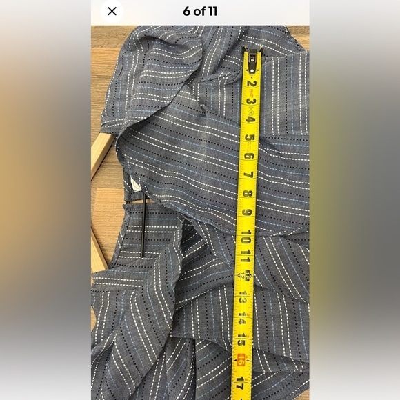 Mud Pie Romper Womens XS Isla (3”) Shorts Blue Chambray Stitched Stripe Ruffles - Picture 6 of 11